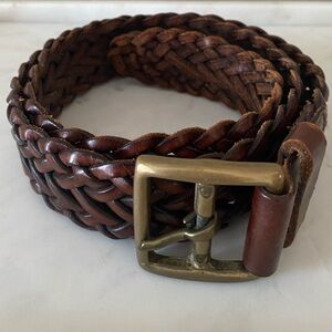 Banana Republic Brown Leather Braided Solid Brass Buckle Women’s Belt M Classic
